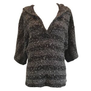 True Grit Gray Black Striped Mohair Dolman Sweater Hoodie